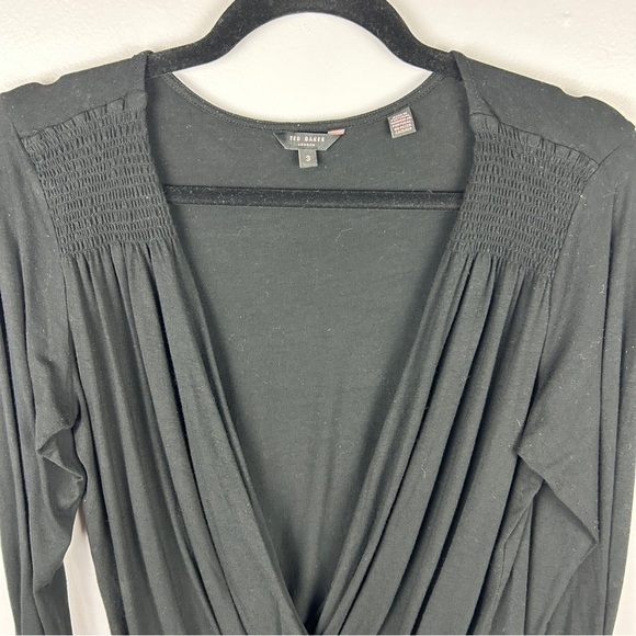 Ted Baker London Black Lightweight Long Sleeves Faux Wrap Top Medium - Picture 3 of 12